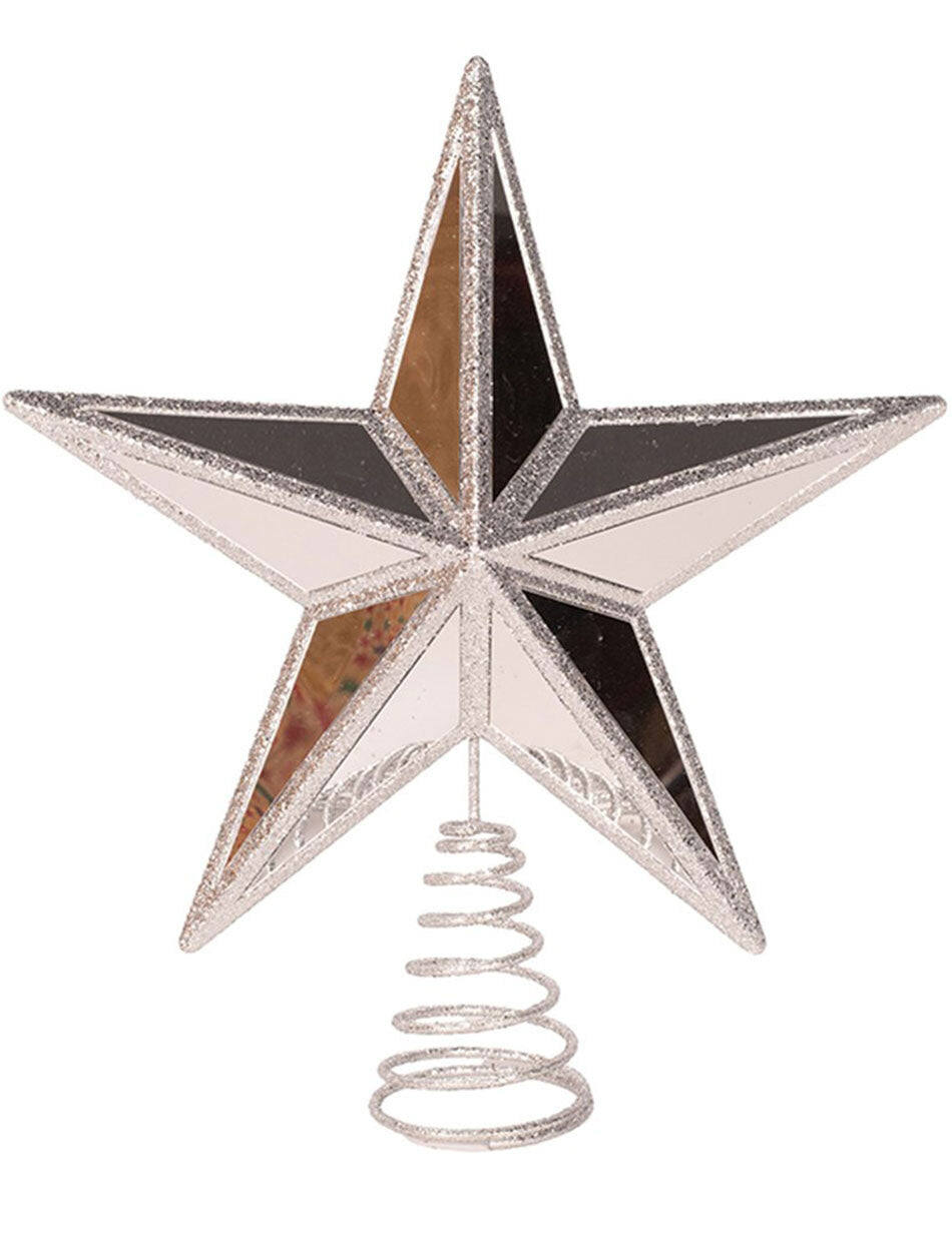 Silver Mirror Star Tree Topper 28 x 31cm