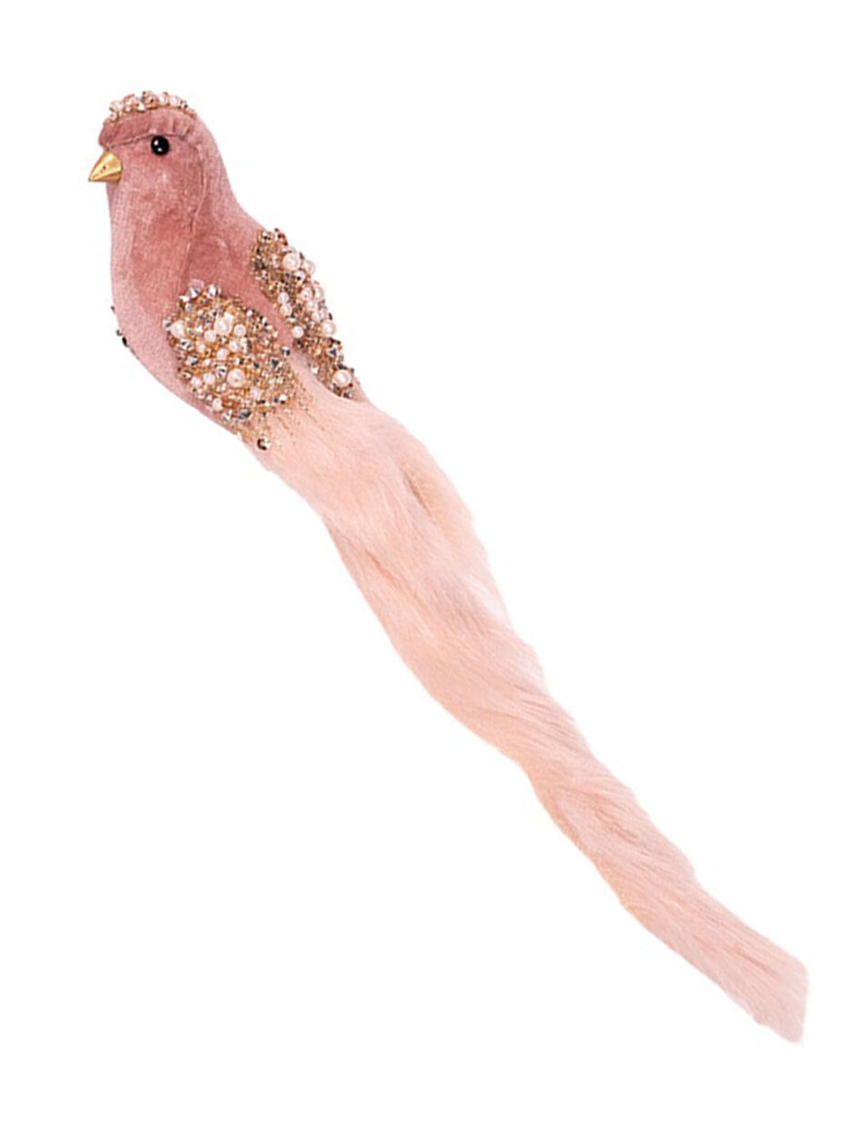 Pink velour Bird Christmas Tree Clip 30cm