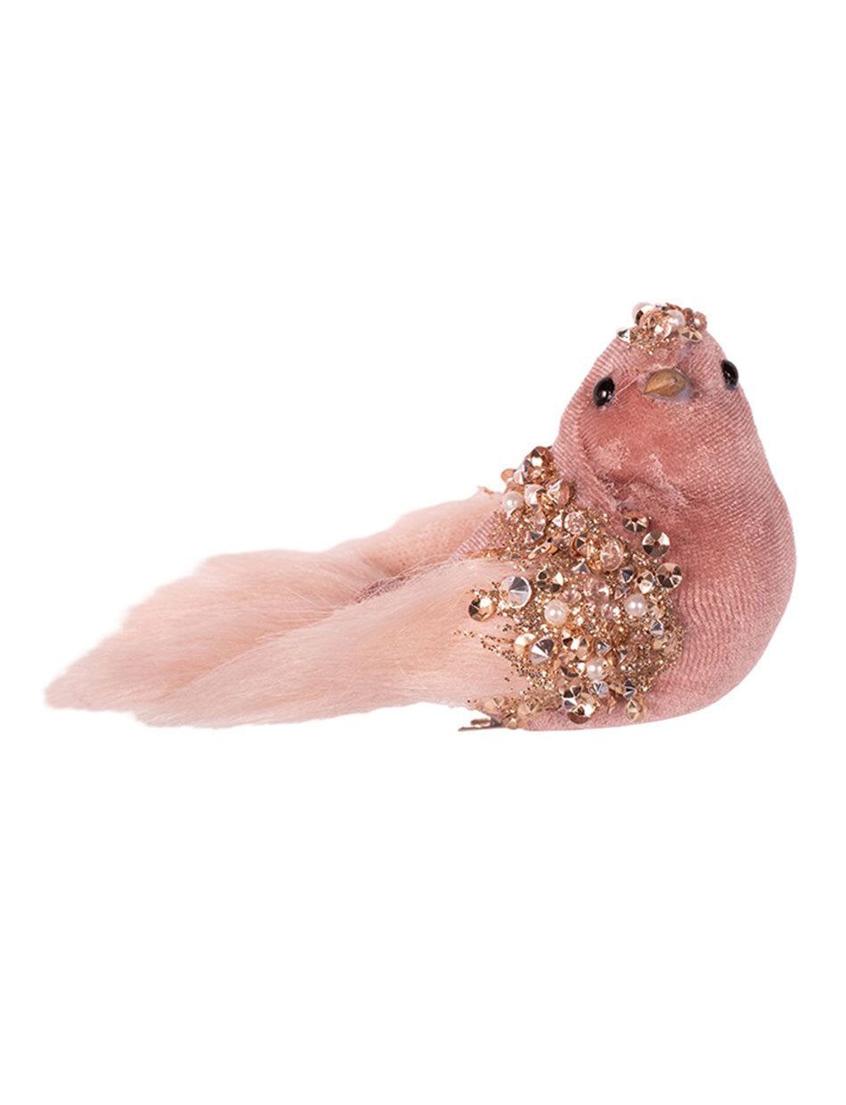 Pink Velour Bird Christmas Tree Clip 17cm