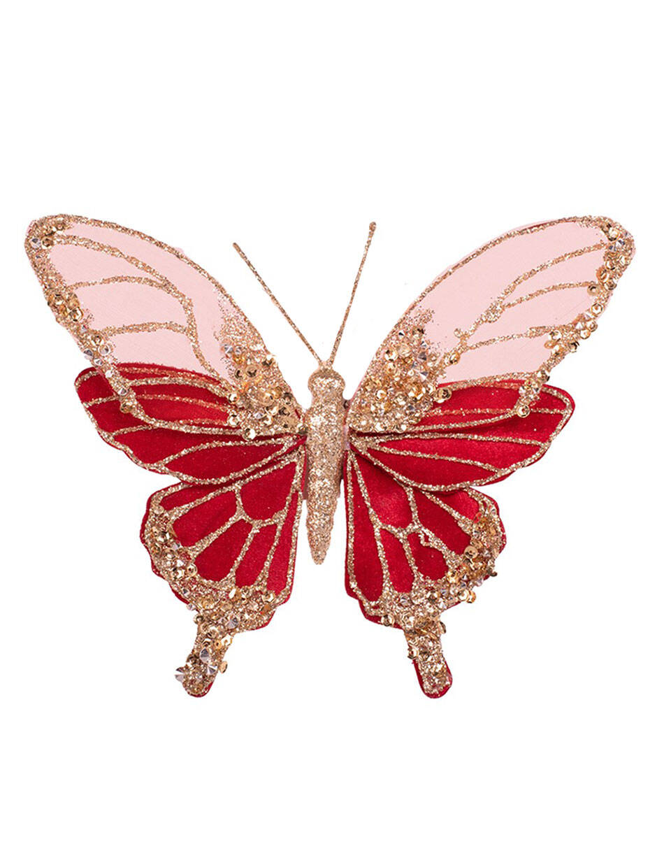 Red & Champagne Butterfly Christmas Tree Clip 18cm