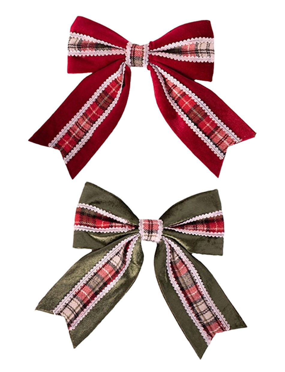 Red & Green Tartan Christmas Tree Bows 20cm