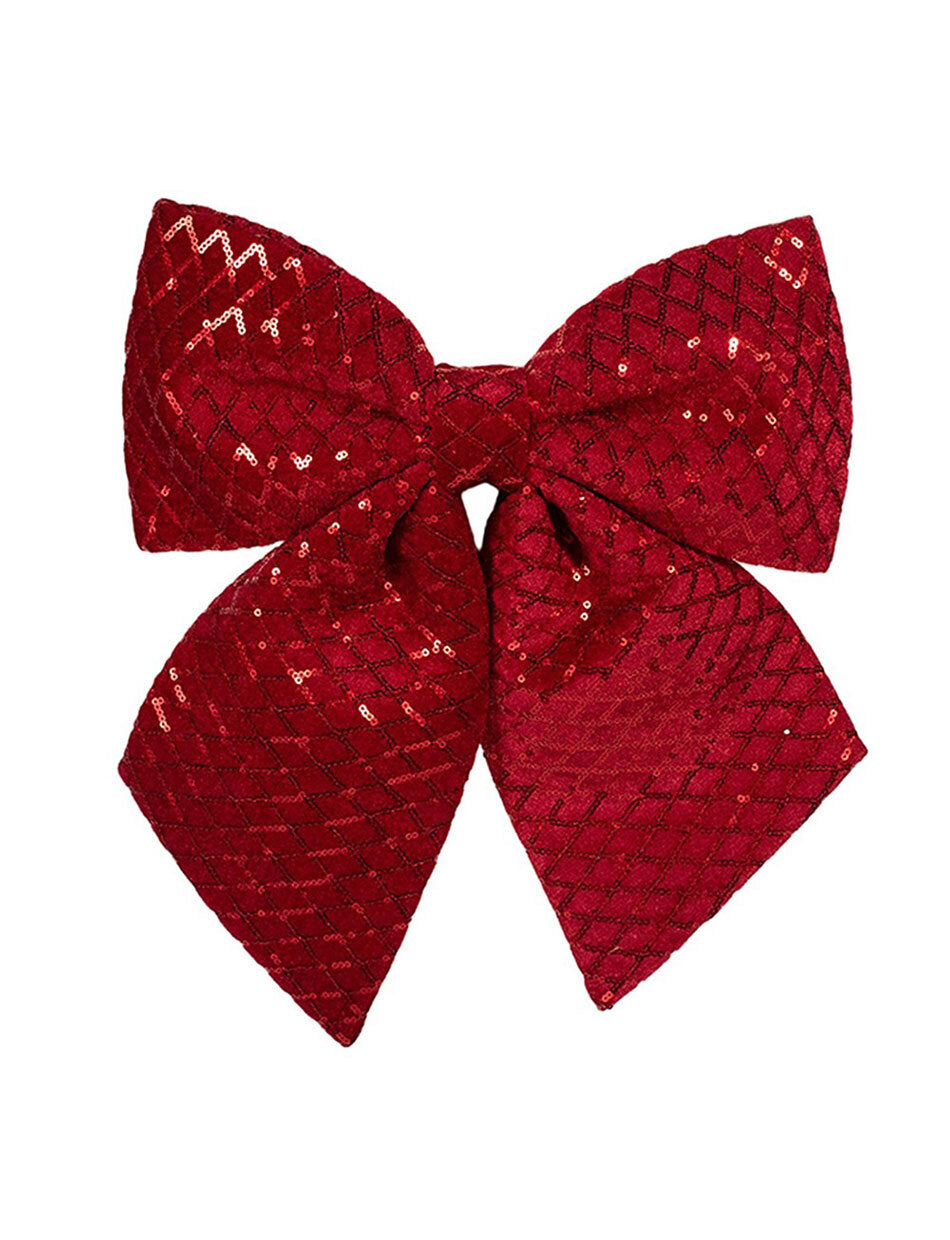Sequin Red Christmas Tree Bow With Clip Ornamrnt