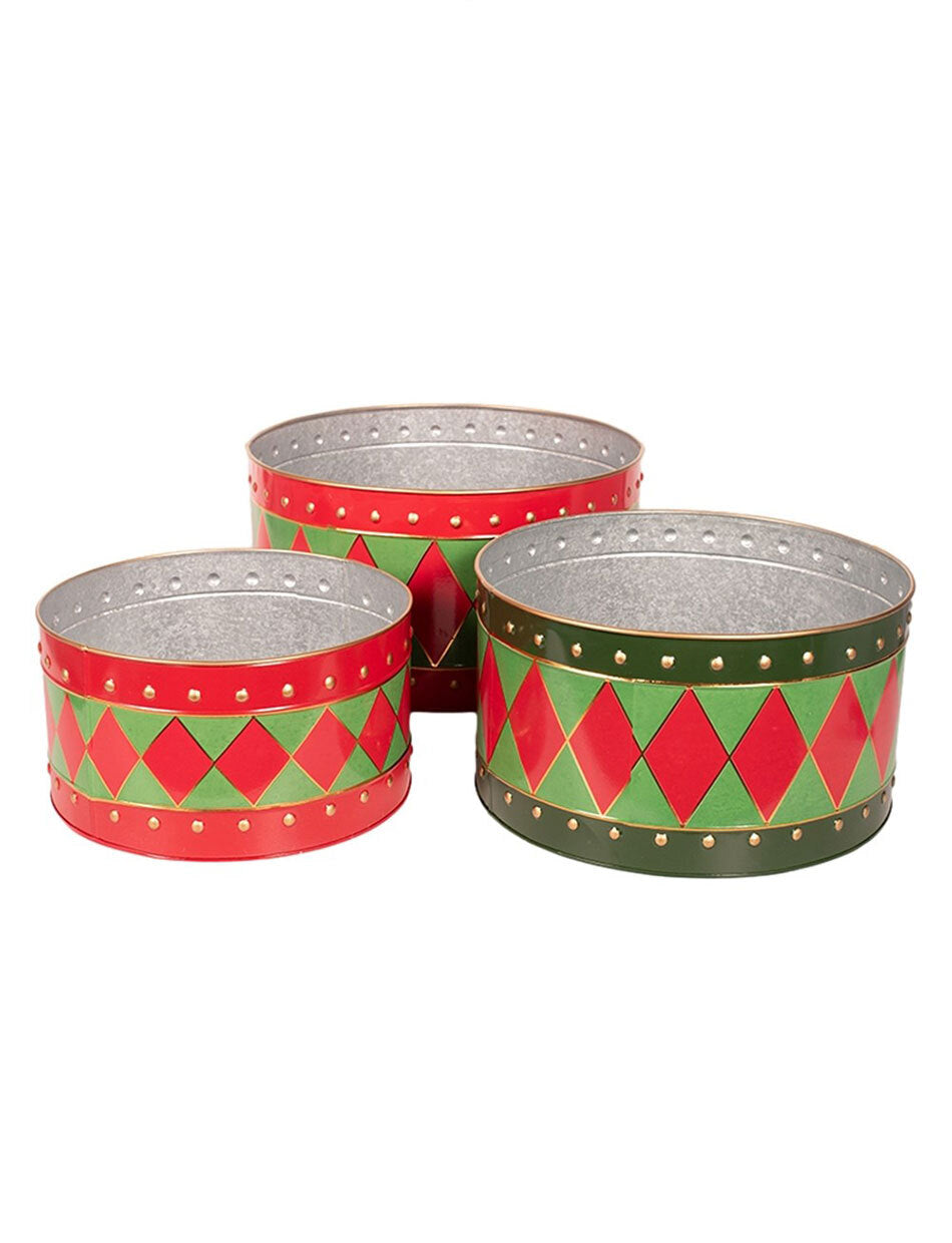 Green and Red Metal Drum Set Christmas Festive Decoration