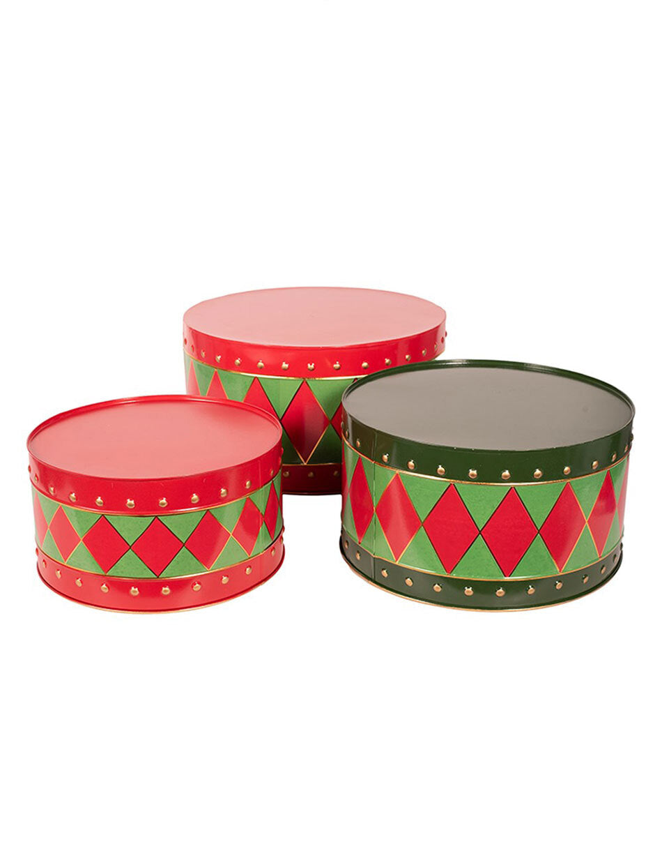 Green and Red Metal Drum Set Christmas Festive Decoration