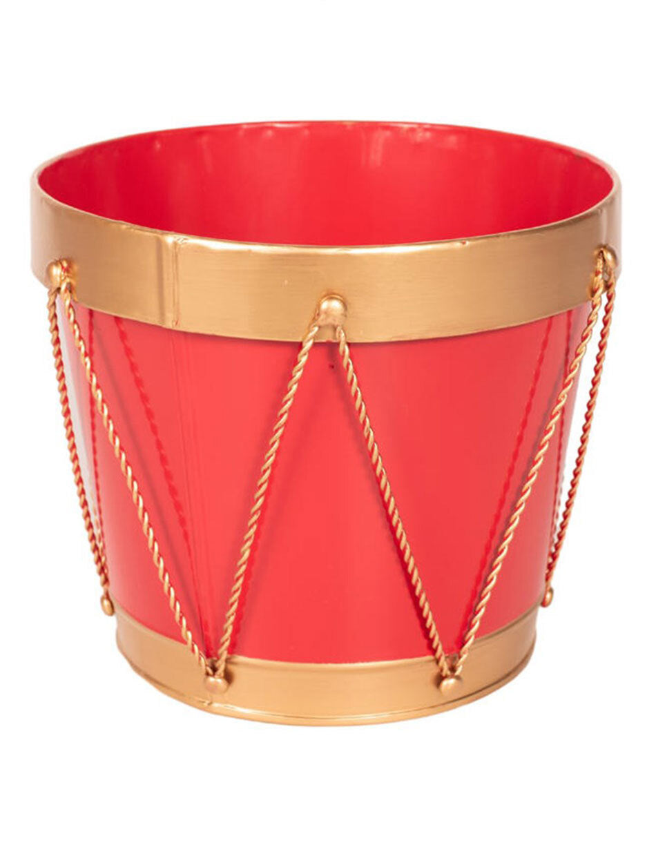 Red and Gold Drum Planter Christmas Festive Decoration