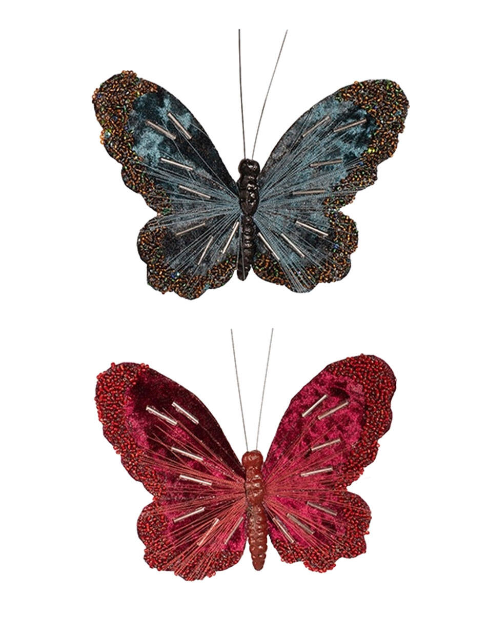 Burgundy & Emerald Butterfly Christmas Tree Clip 18cm