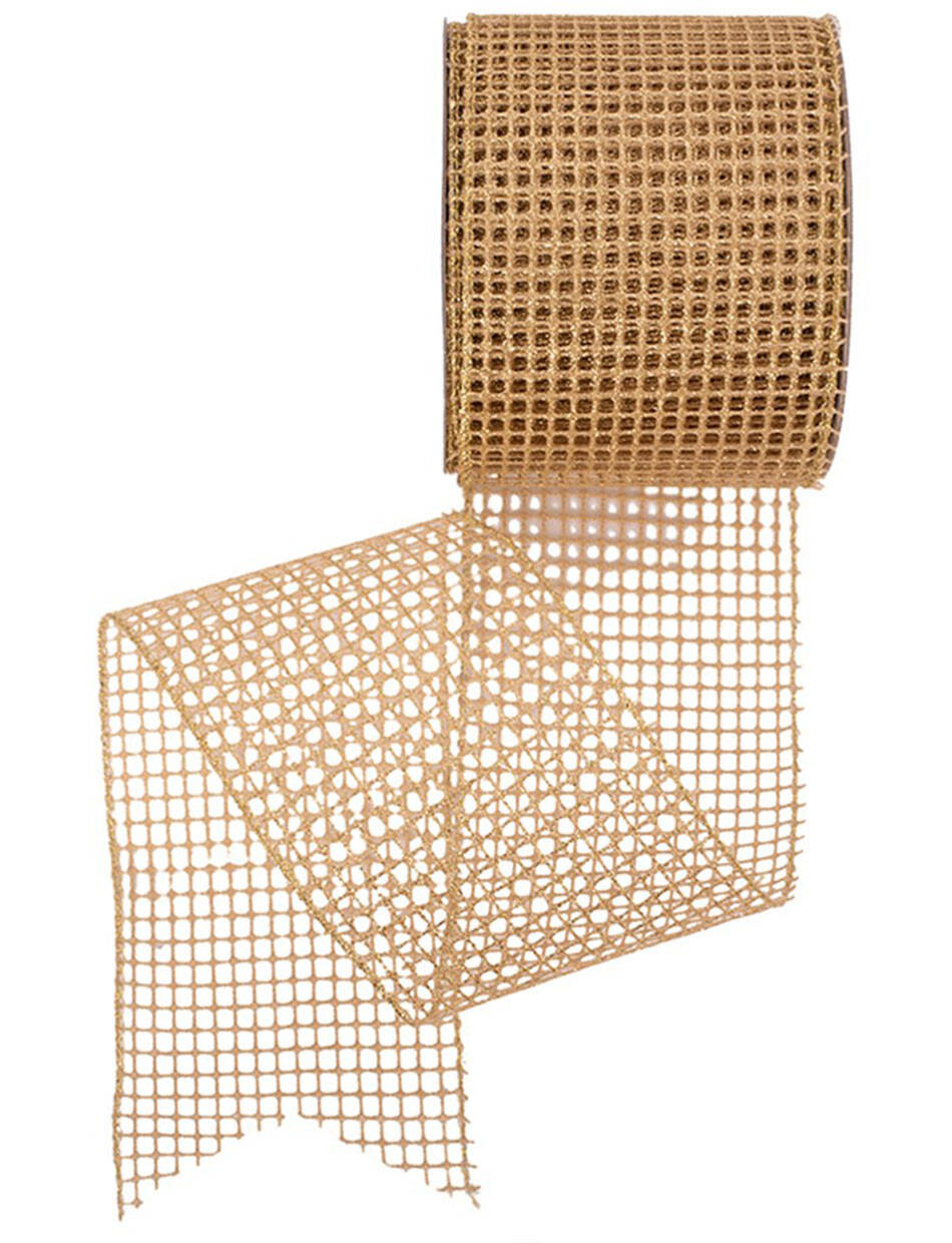 Gold Glitter Mesh Ornament Ribbon 10m x 10cm
