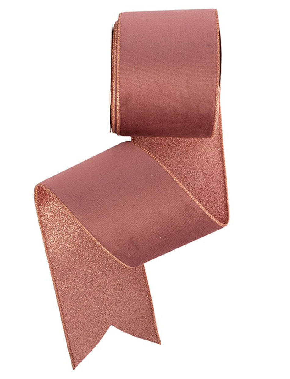 Pink Velour Christmas Tree Ribbon with Glitter 10m x 10cm