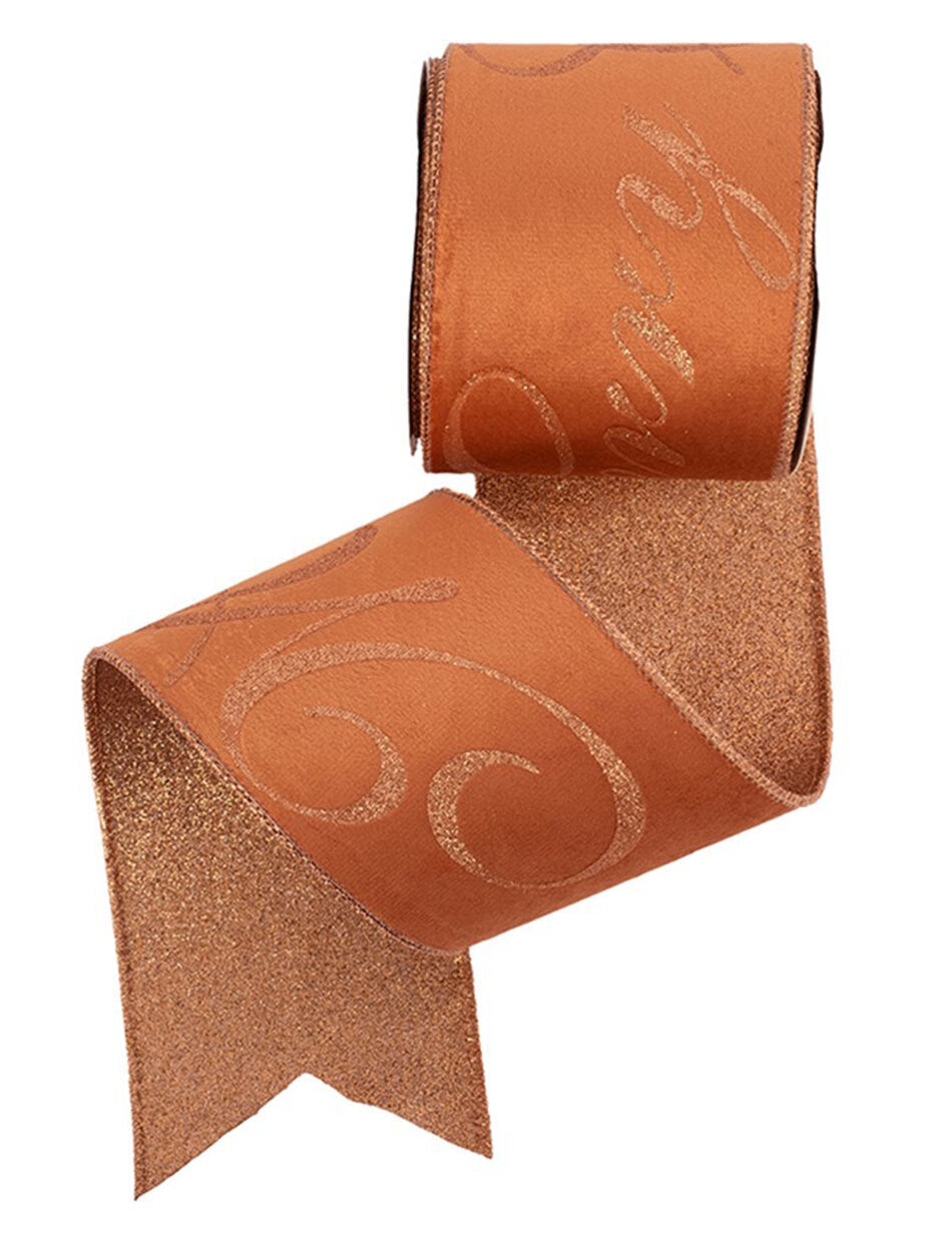 Copper Velour Christmas Tree Ribbon 10cm x 10m