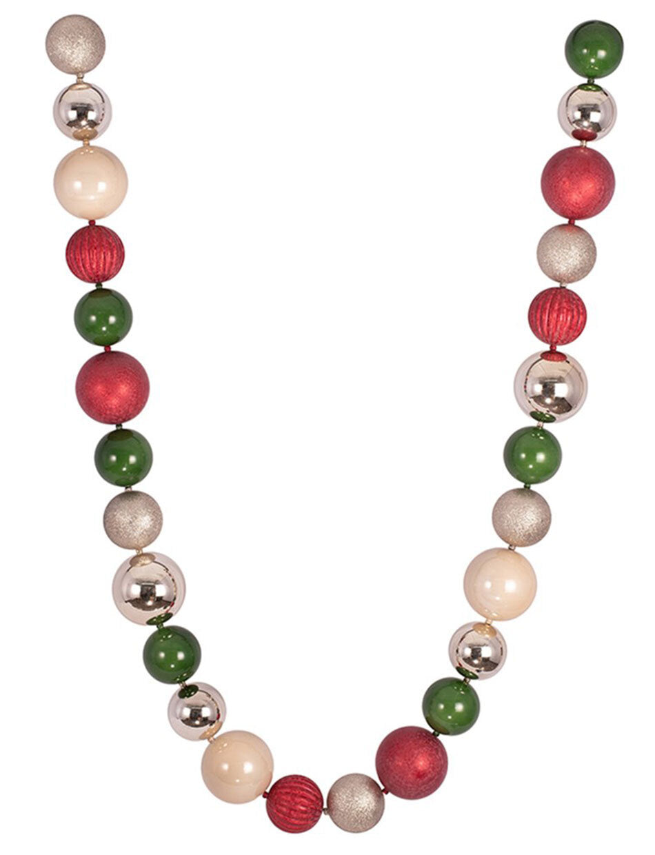 Red Green and Champagne Christmas Bauble Garland