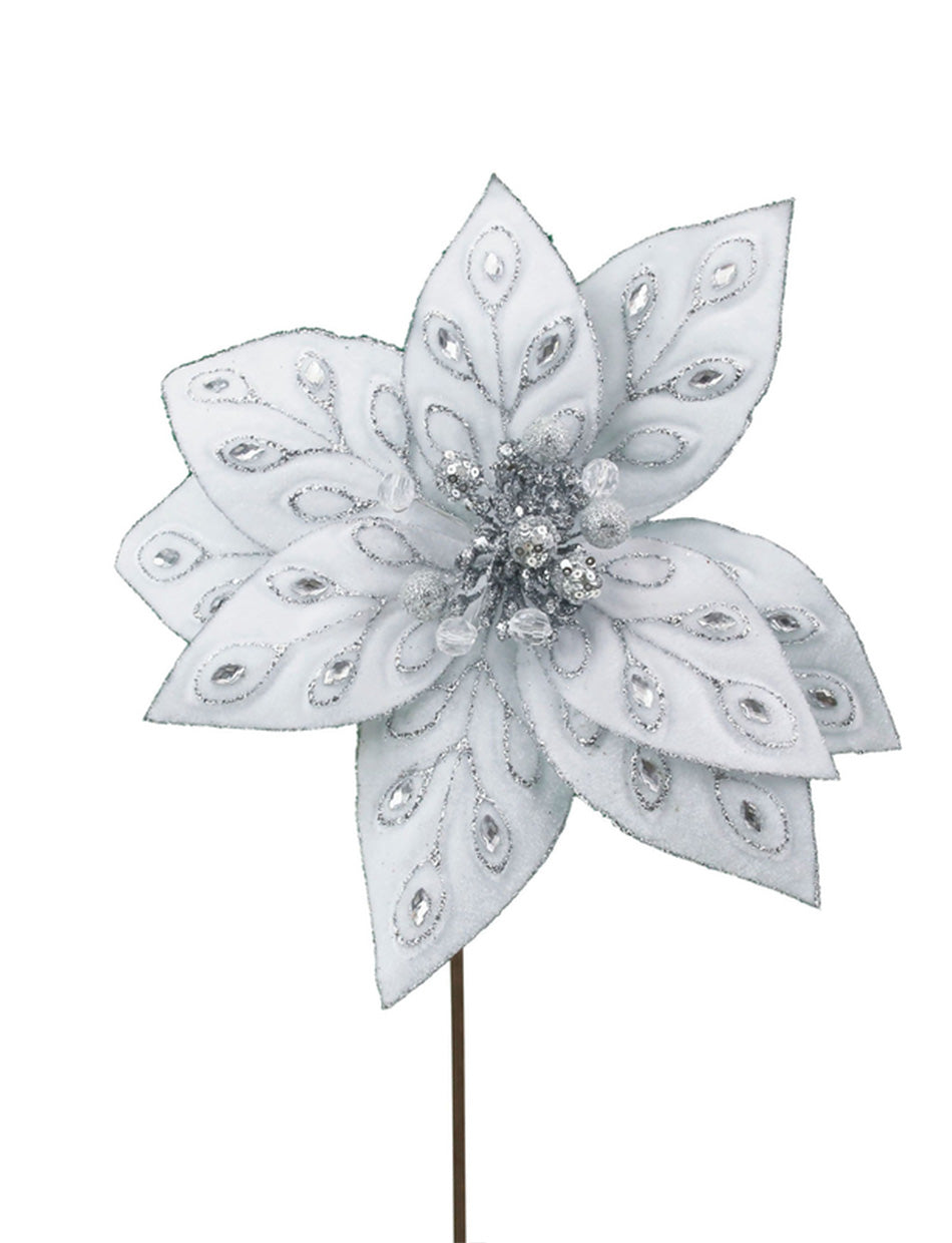 White Poinsettia with Glitter Details 28cm wide