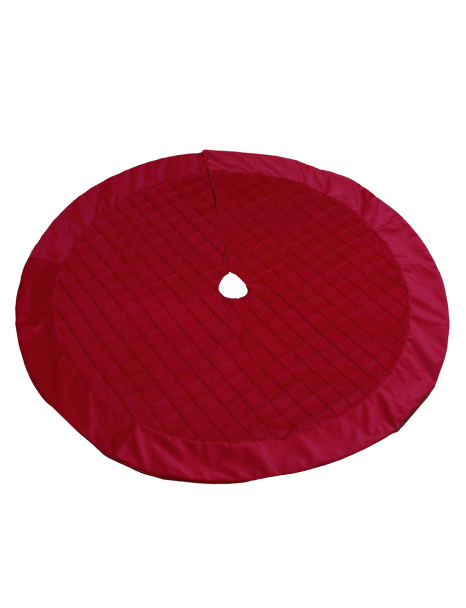 Red Christmas Tree Skirt with Pin Tucks - 120cm