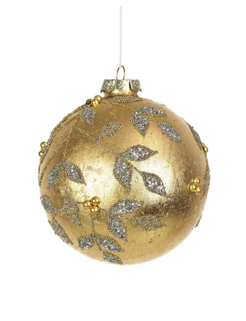 Gold Foil with Crystals 10cm Glass Bauble