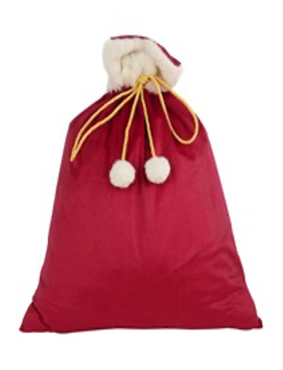 Red Velvet Santa Sack with Pom Poms