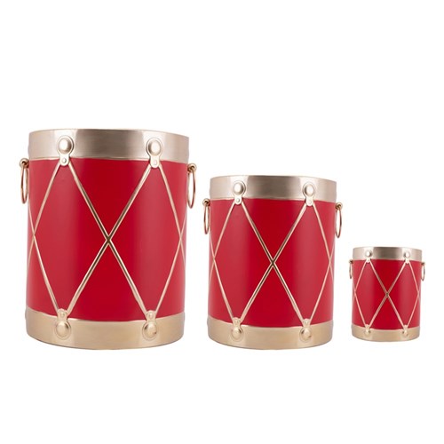 Red and Gold Christmas Drums - Set of 3