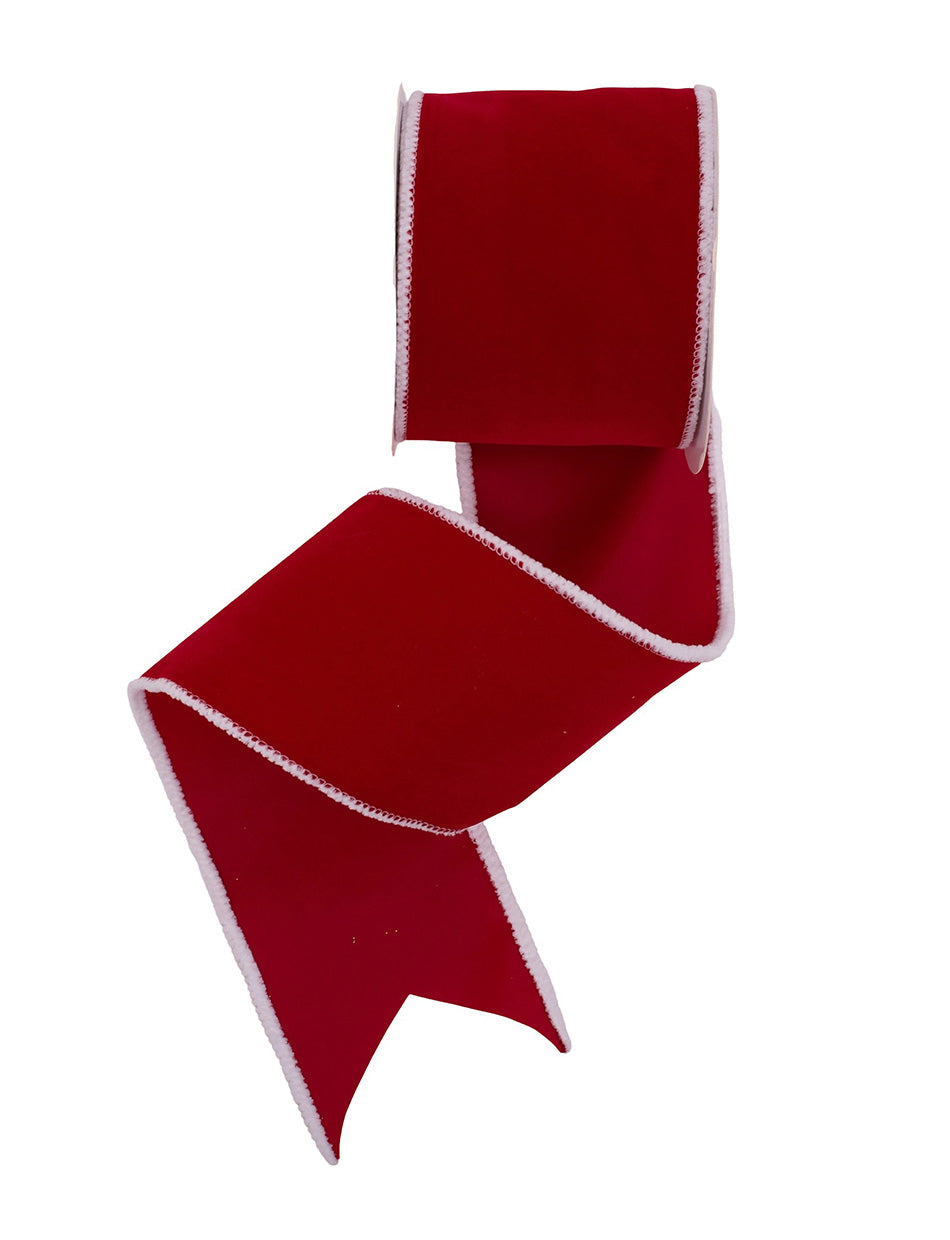 Red Velour Ribbon with White Wire Edging