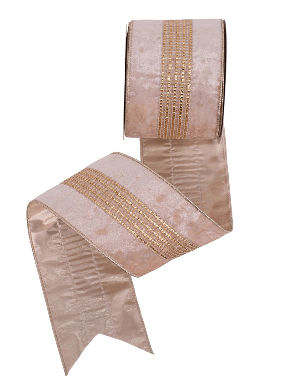 Champagne Velour Ribbon with Diamanté Detail and Wire Edging