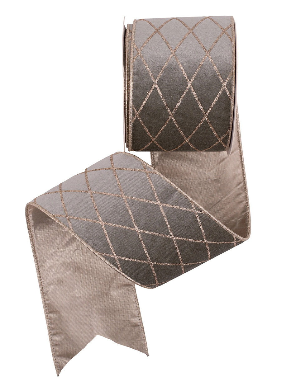 Sage Ribbon with Champagne Lattice detail and Wire Edging