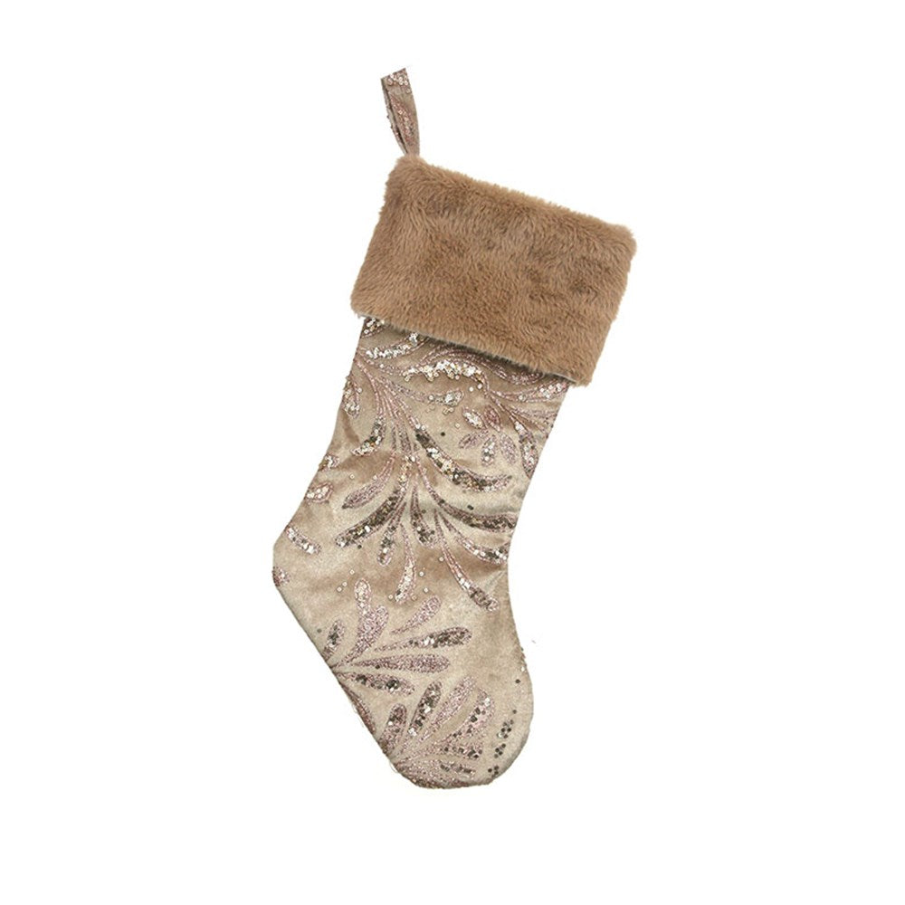 Taupe Velvet Christmas Stocking