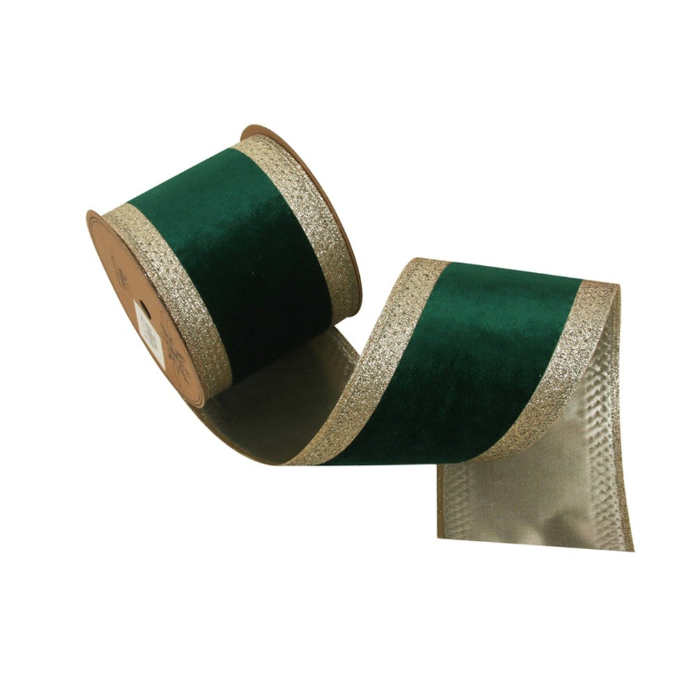 Emerald Green Velvet Ribbon with Champagne Wire Edging
