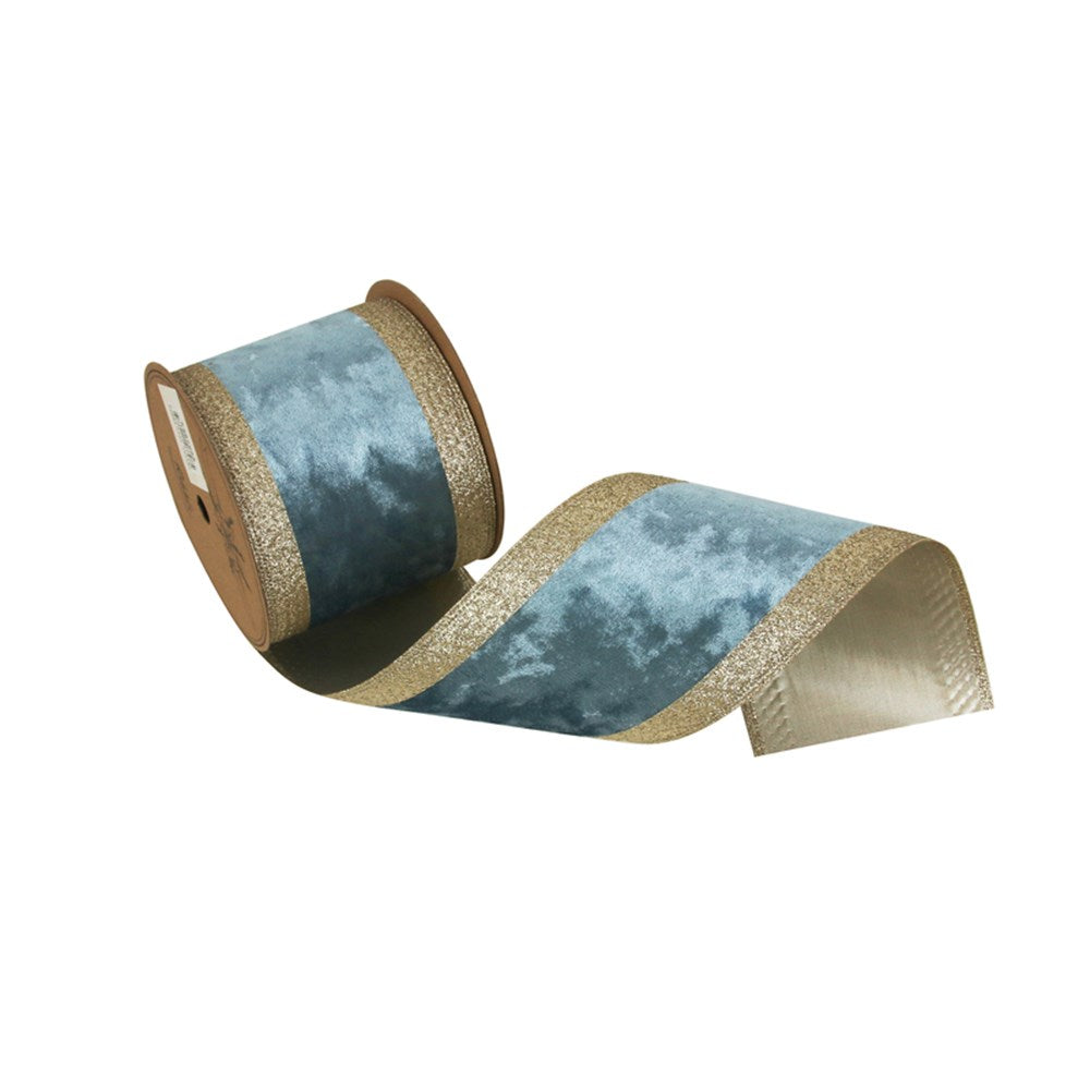 Sky Blue Wire edge Ribbon with Champagne Edging