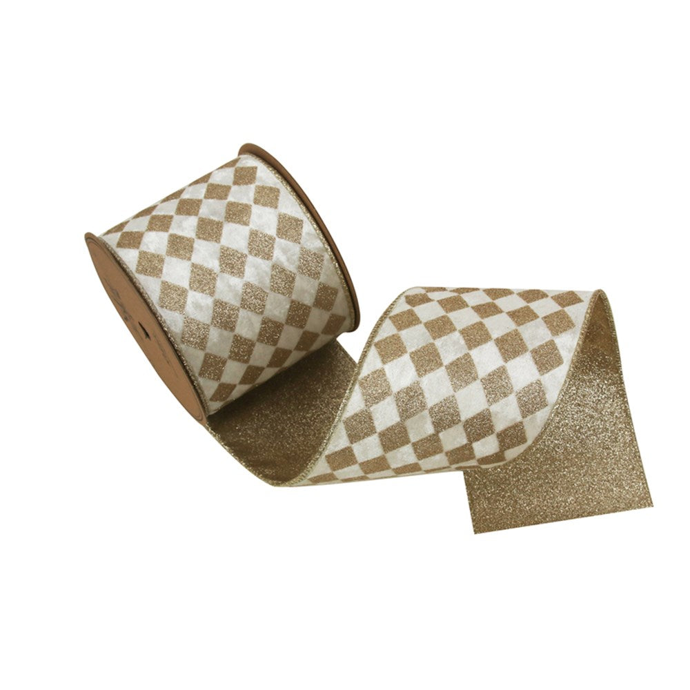 Ivory and Champagne Glitter Check Wire Edging