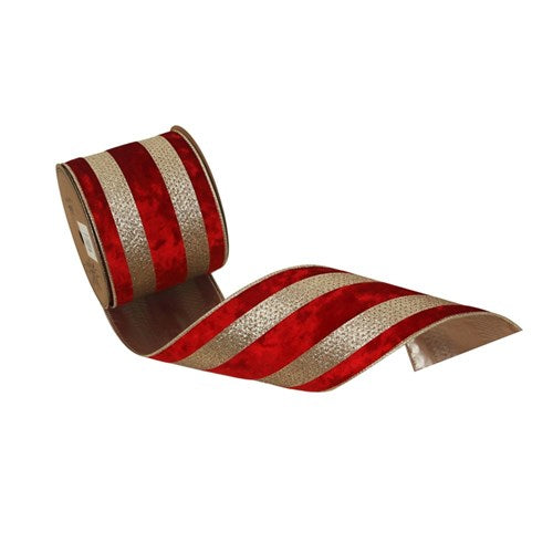Red Velvet Ribbon with Champagne Detail Wire Edge Ribbon