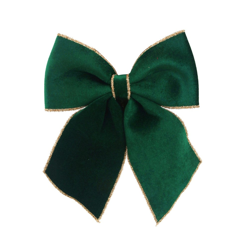 Emerald Green Velvet Bow with Champagne Edging