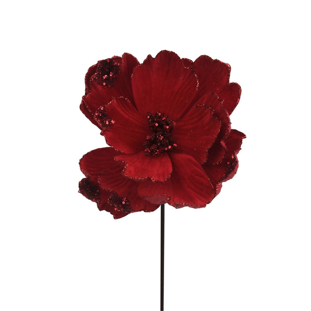 Red Velvet Magnolia with Red Glitter Details Stem