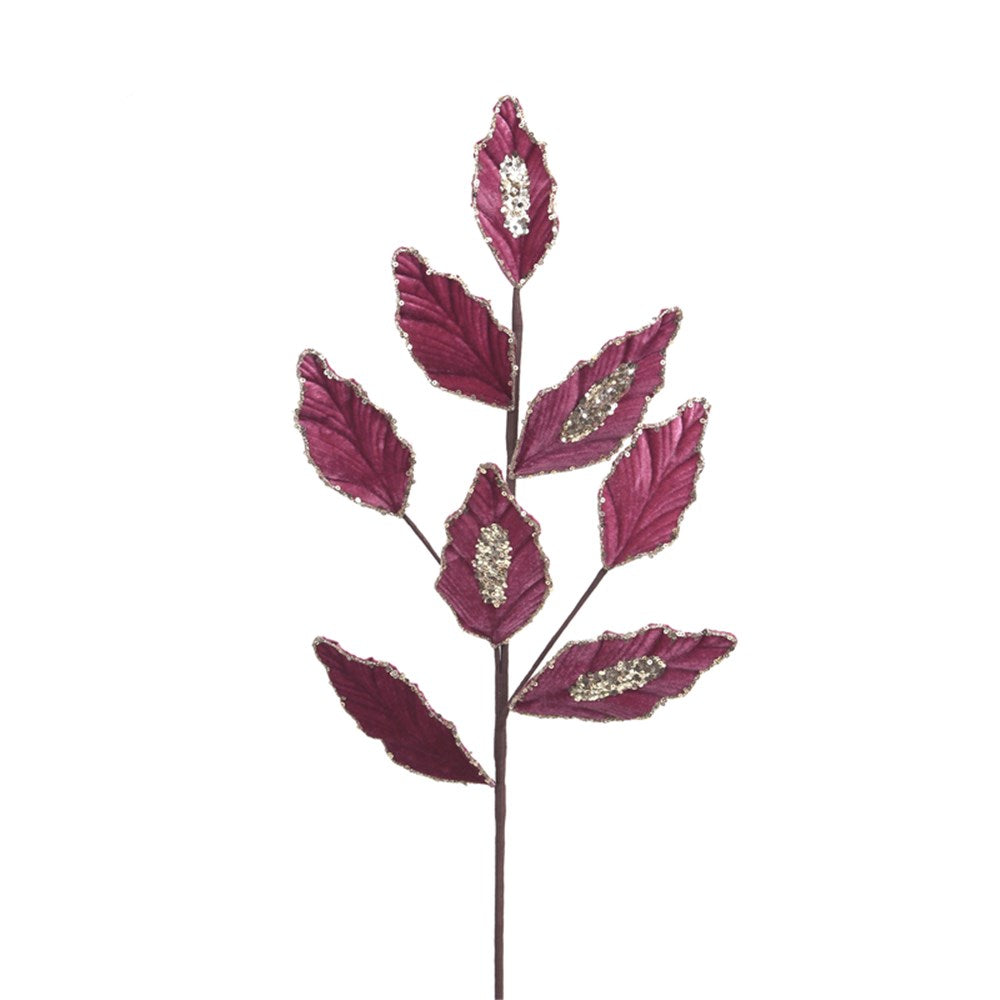 Plum Pink Leaf Stem with Champagne Glitter Details