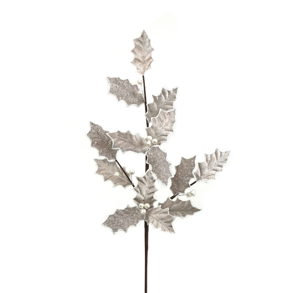 Iced Platinum Holly Stem with Small White Berries