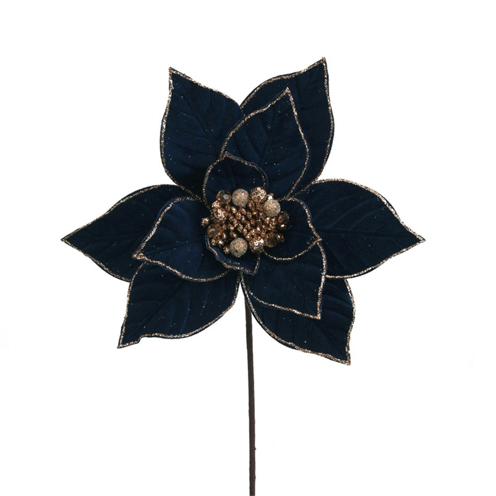 Midnight Blue Poinsettia Flower with Rose Gold Details