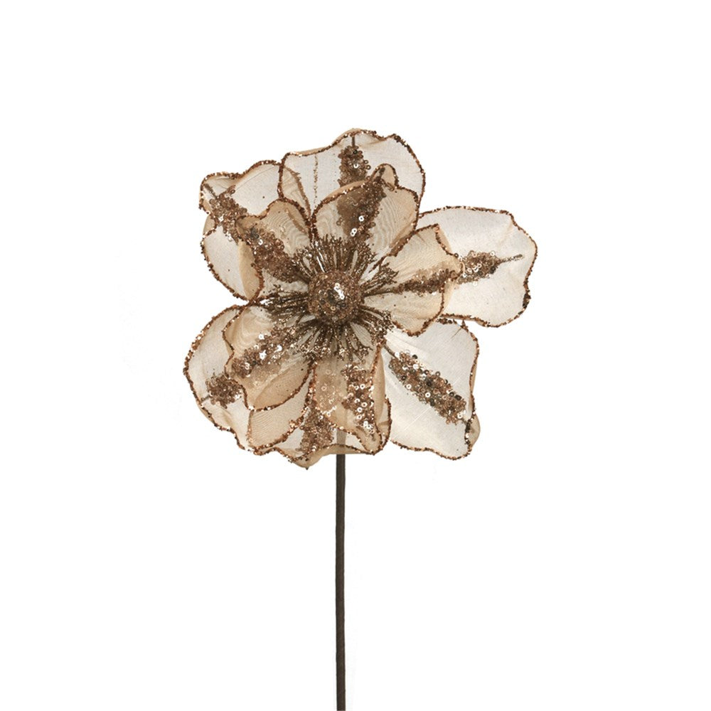 Organza Magnolia Flower with Rose Gold Glitter Finish