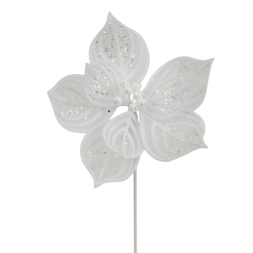 White Lace Poinsettia Flower with Glitter Details