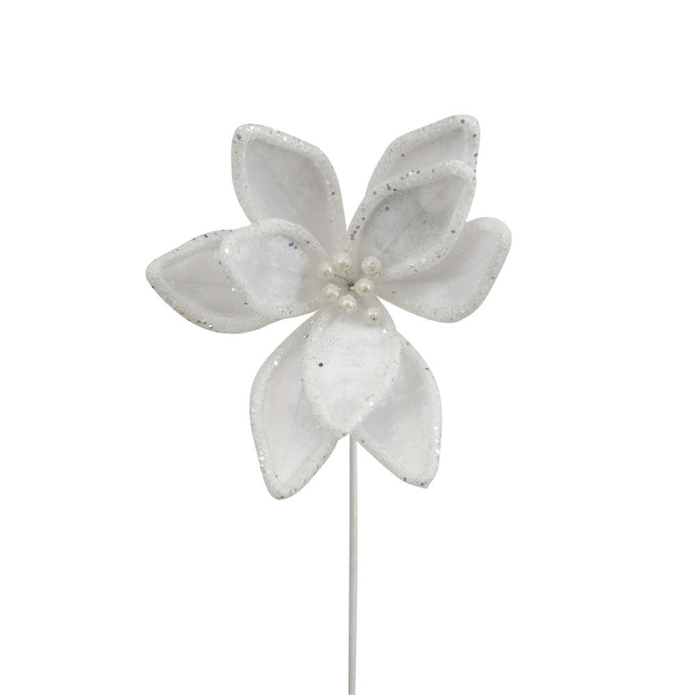 White Velvet Poinsettia Flower with Glitter Details
