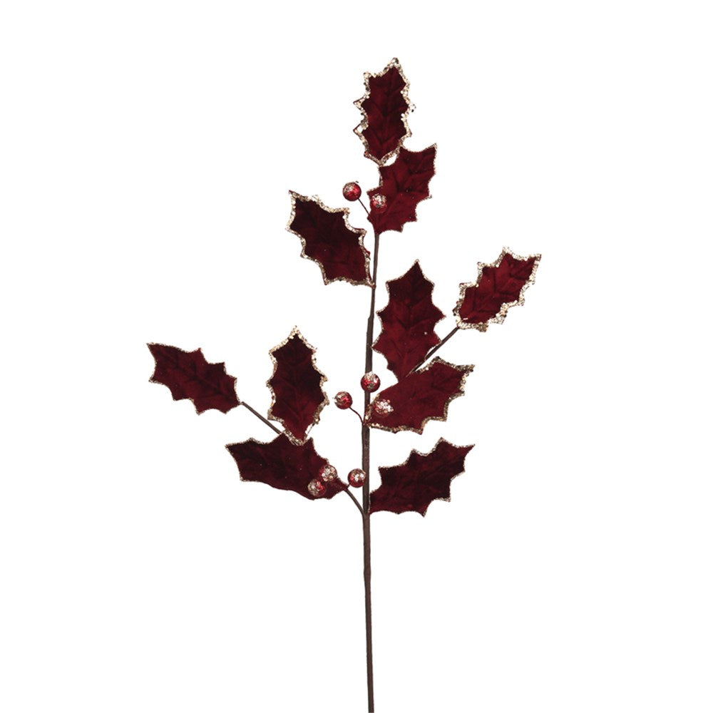 Burgundy Velvet Holly Stem