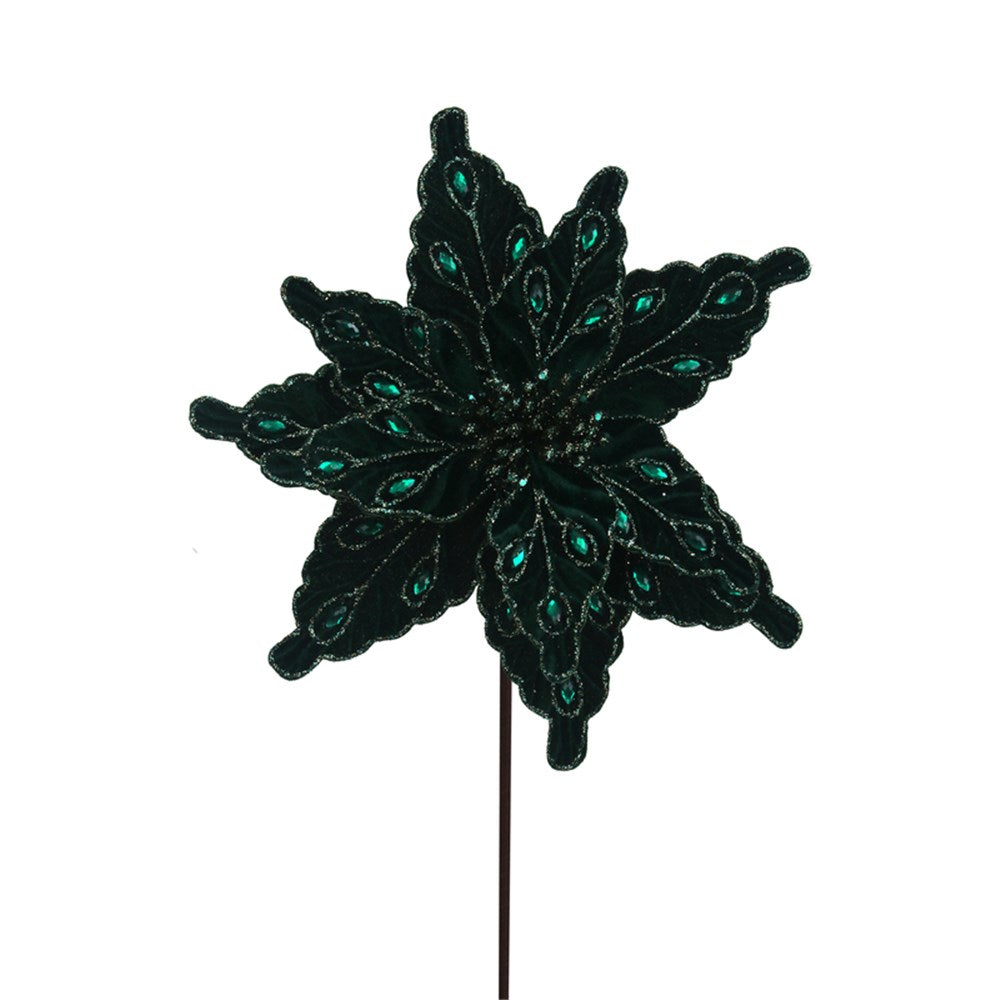 Emerald Green Poinsettia with Jewels Stem
