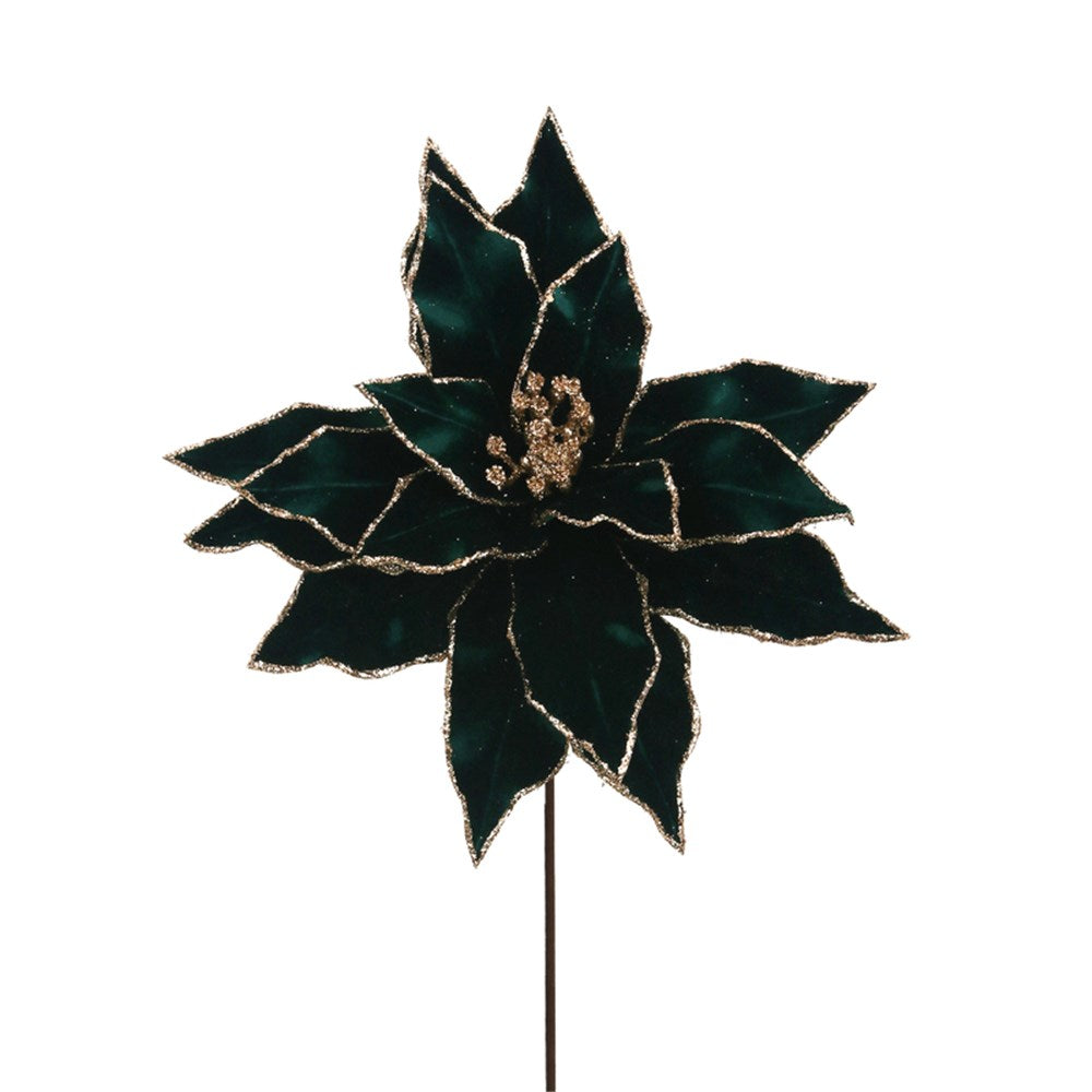 Emerald Velvet Poinsettia with Glitter Details