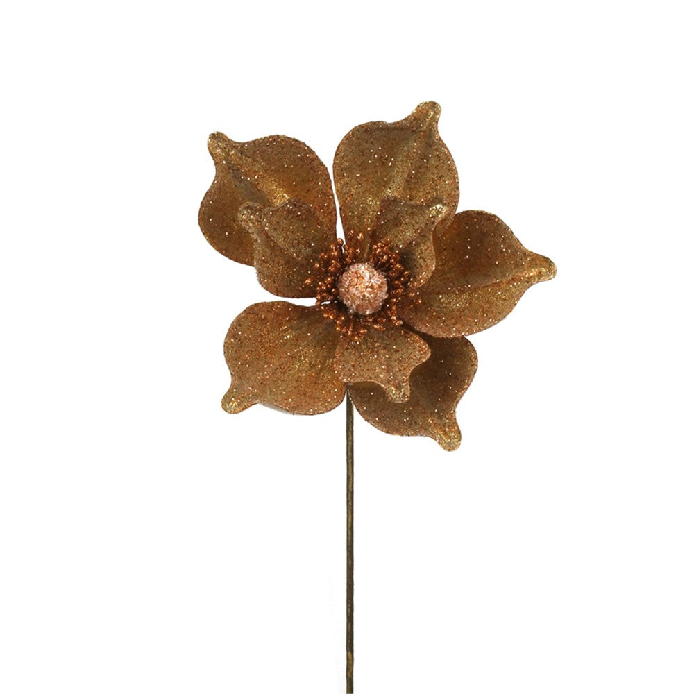 Copper Magnolia Flower Stem with Ice Finish