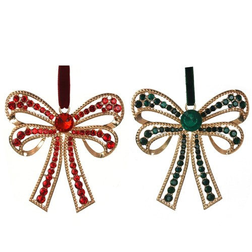 Crystal Bow Decos Red & Emerald set of 2