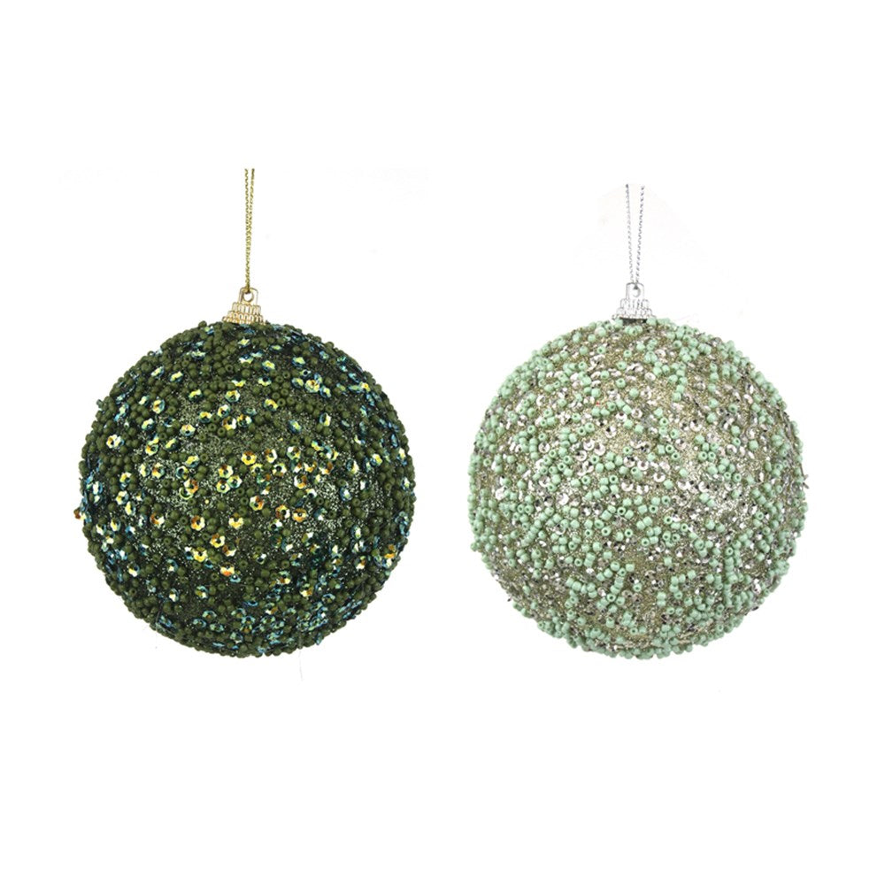 Sage and Platinum Beaded Bauble set of two
