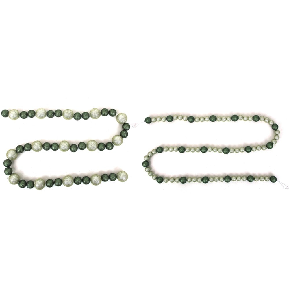Glitter Bauble Garland Sage and Platinum 2 pack