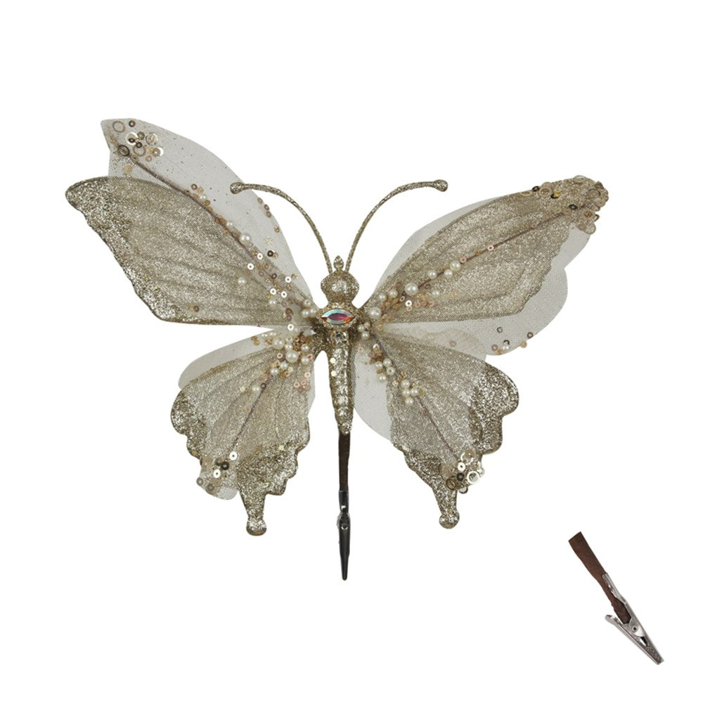 Champagne Butterfly with Clip - 28cm