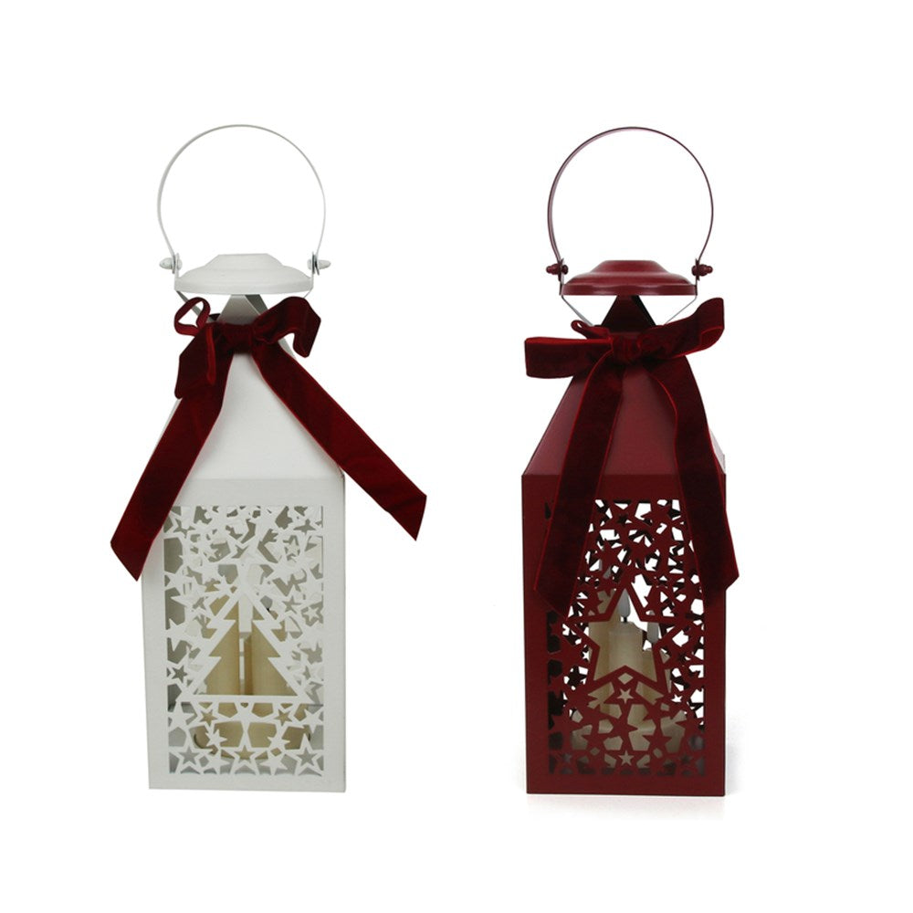 Red and White Decorative Lanterns with B/O Candle