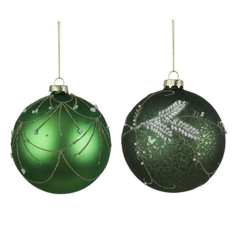 Sage Baubles set of two with Detailing
