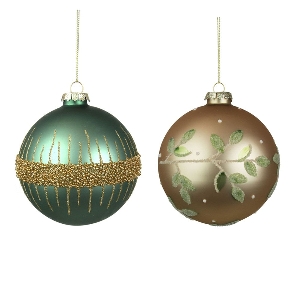 Sage and Champagne Glass Bauble set of two