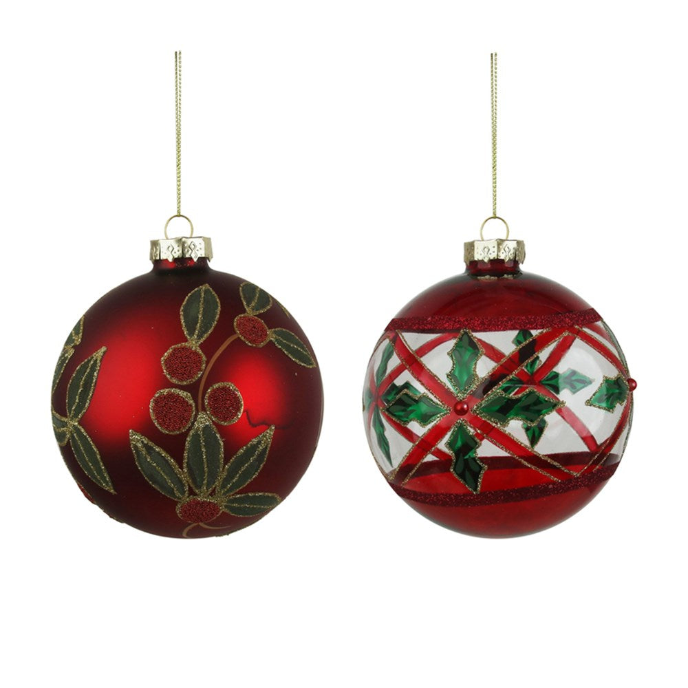 Red Glass Baubles with Hand painted Details