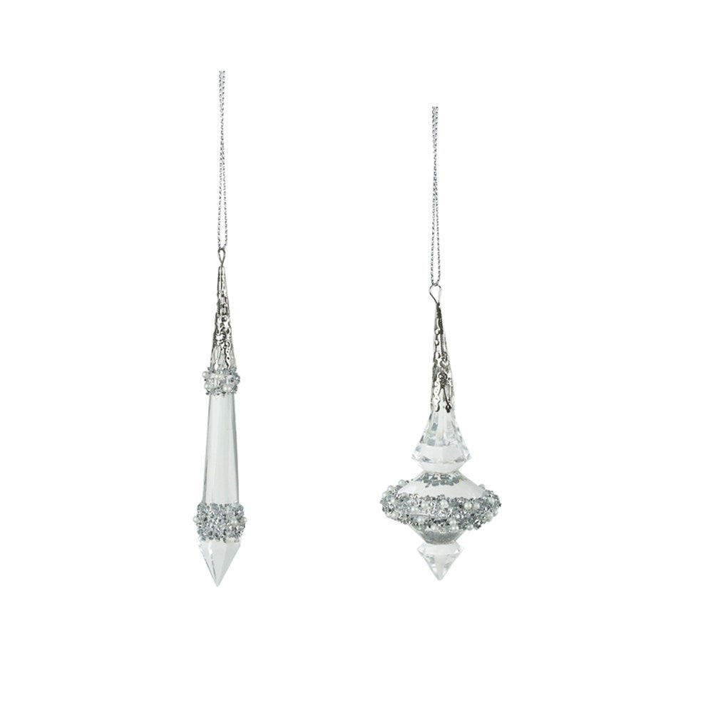 Silver - Toned Dangle Earrings with Crystal Point Clear Acrylic Drop - set of 2