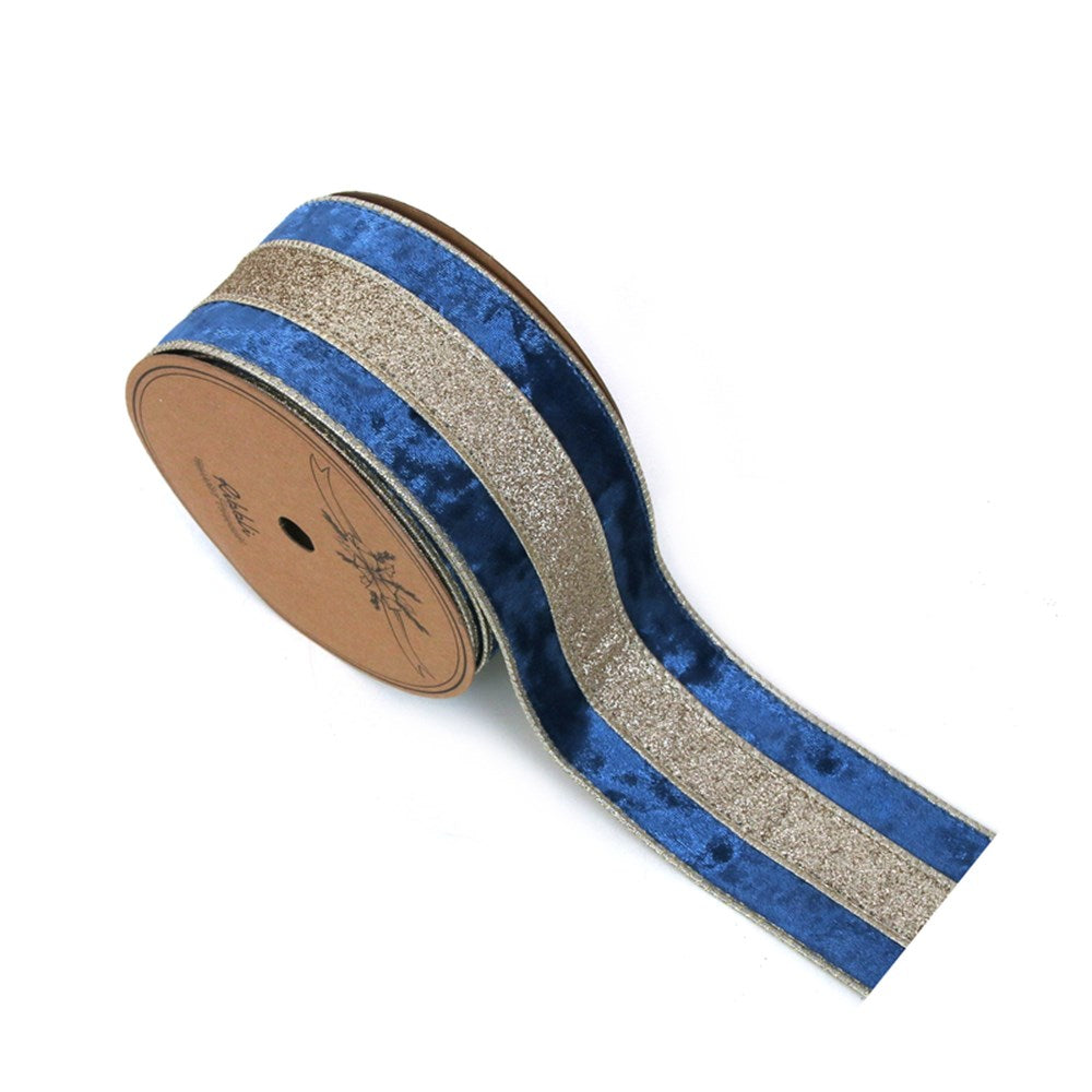 Pale Blue and Champagne Wire Edge Ribbon
