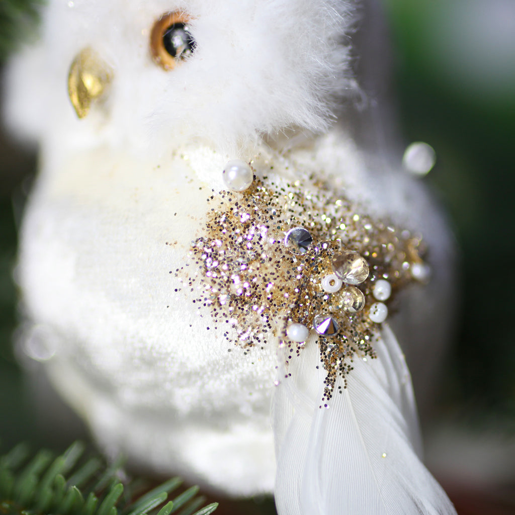 White Owl with Crown Hanging Ornament 10cm